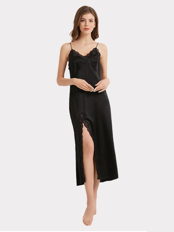 19 Momme Beautiful Design Long Silk Slip Nightgown