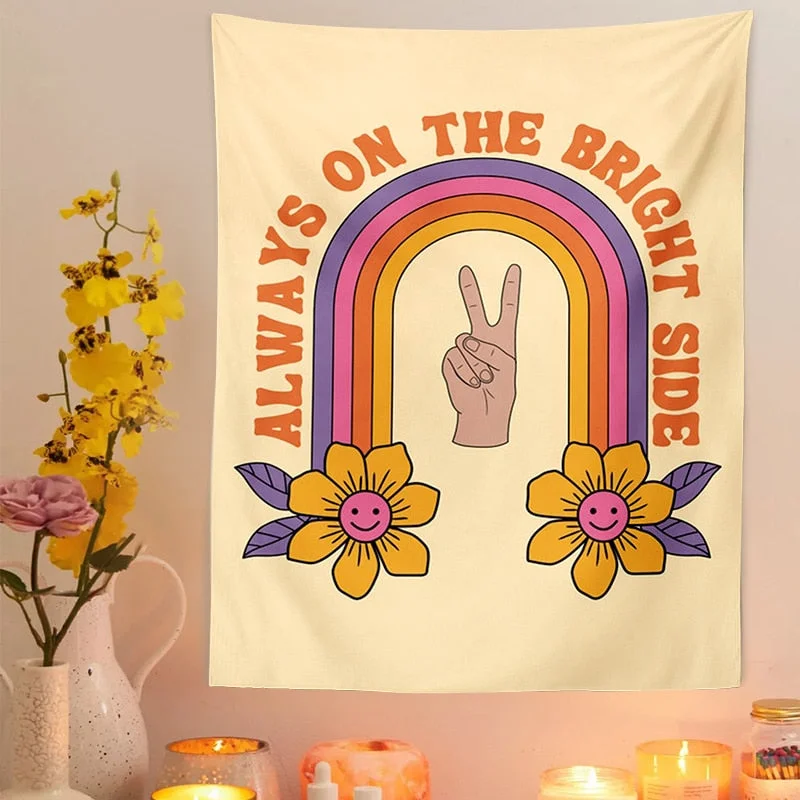 Retro Sun Tapestry Wall Hanging 80s 70s Aesthetic Wall Cloth Vintage flowers Hippie Decor Living Room Bedroom Bohemian Print