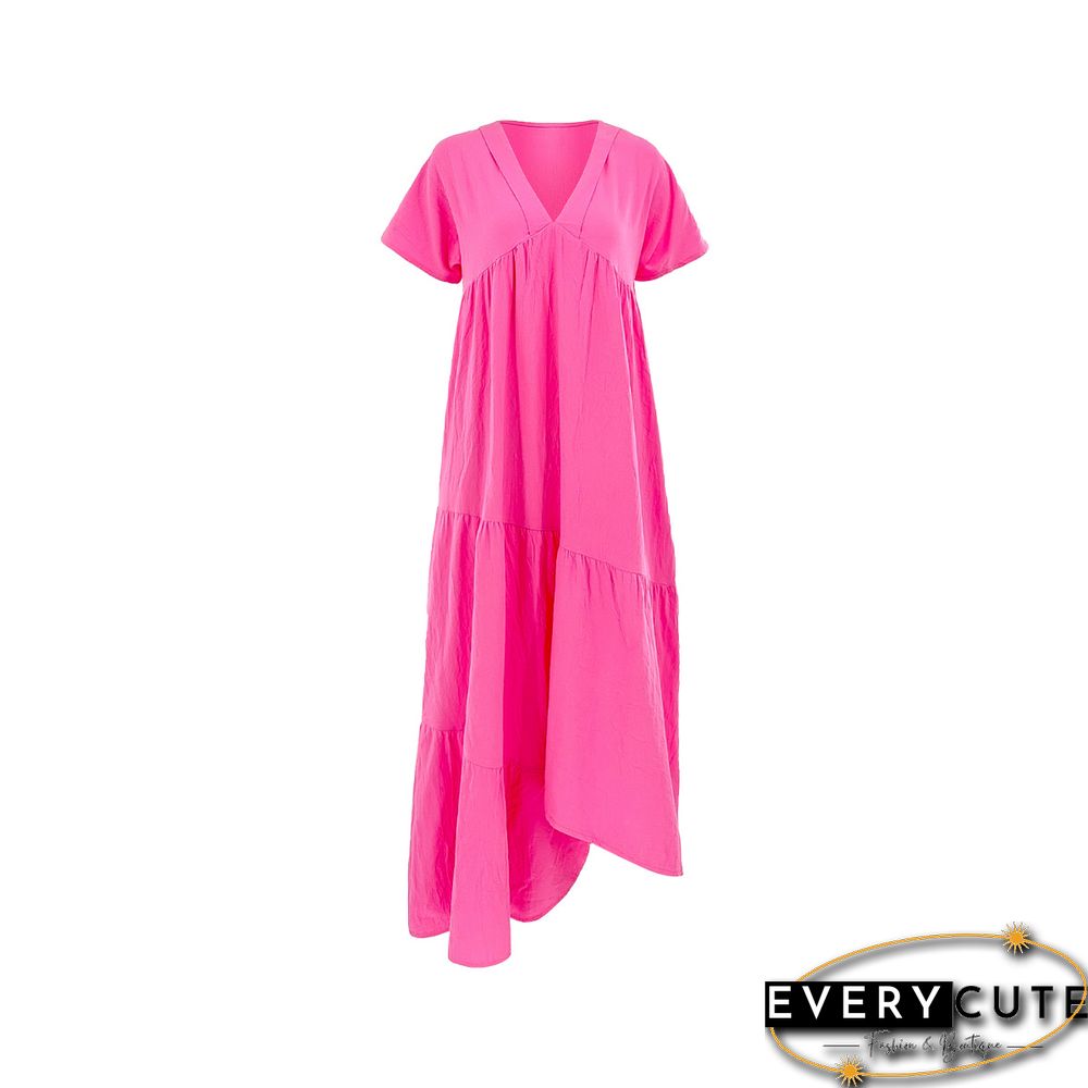 Elegant V-Neck Loose Solid Cotton A-Line Dress For Women Summer New