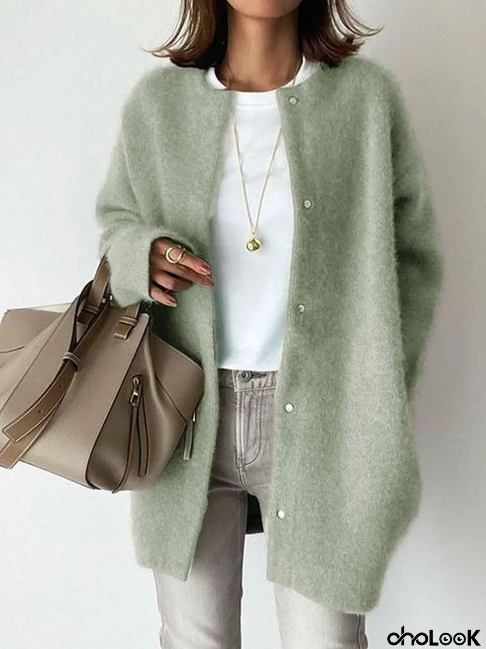 Women's Mink Soft Casual Button Front Knit Sweater Coat