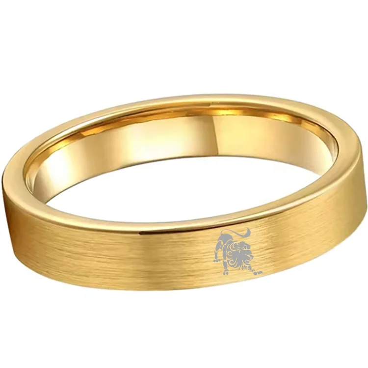 Mens Womens Flat Leo Tungsten Carbide Rings Gold Couple Wedding Band Top Comfort Fit 4MM 6MM 8MM
