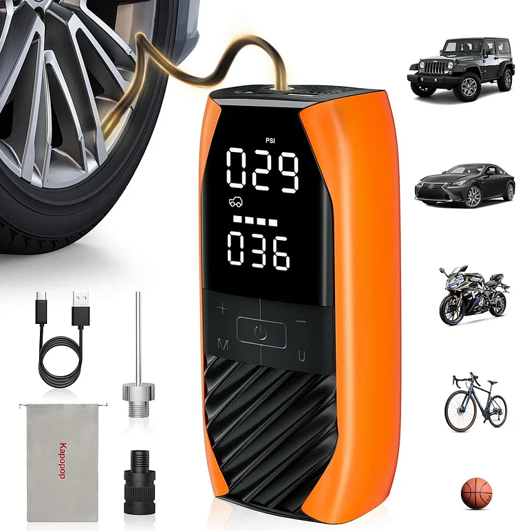 K1 Tire Inflator Portable Air Compressor,150 PSI Electric Air Pump for Car Tires,4X Fast Inflation Tire Pump,Cordless Portable Tire Inflator With Digital Pressure Gauge for Car/Motor/Bike/Ball
