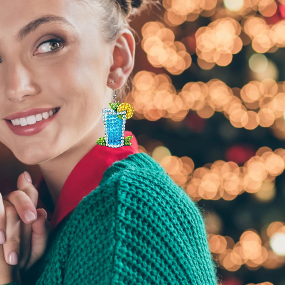 4 Pairs Drinks Double Sided Diamond Painting Earrings DIY Earrings Making Kit