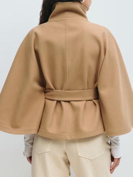 Women's Plain Front Buckle Belted Woolen Cape Coat, Casual Fall & Winter Outerwear, Stylish Daily Wear for Dating, Jackets