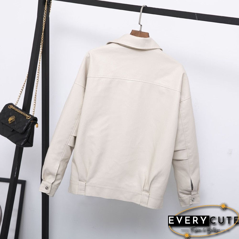 Fitaylor Autumn Women Faux Leather Jacket Casual Loose Soft Pu Motorcycle Punk Leather Coat Female Zipper Rivet Outerwear