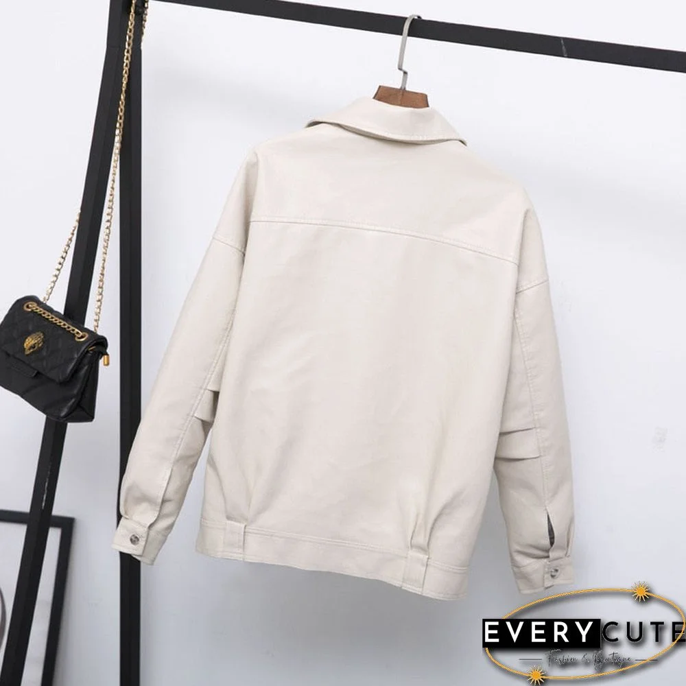 Fitaylor Autumn Women Faux Leather Jacket Casual Loose Soft Pu Motorcycle Punk Leather Coat Female Zipper Rivet Outerwear