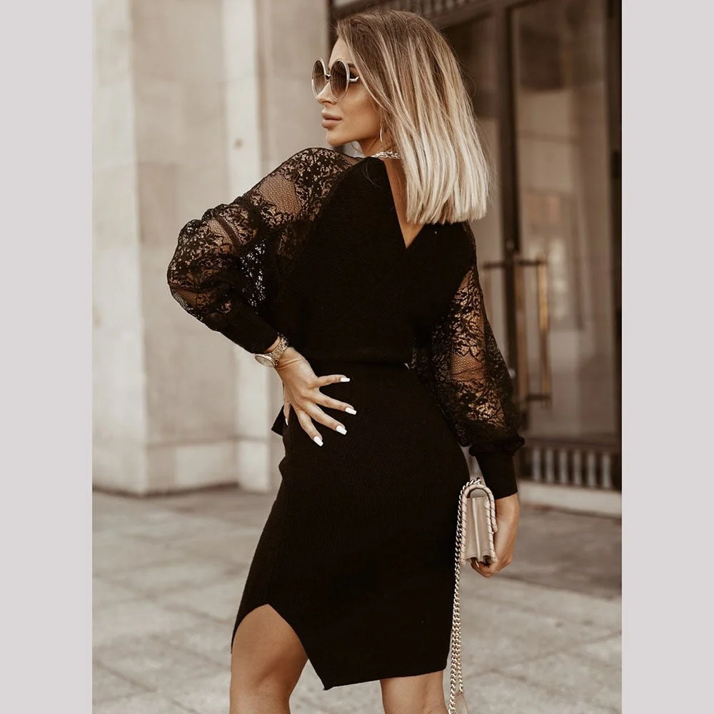 Spring Lace Slim Fit Knit Dress