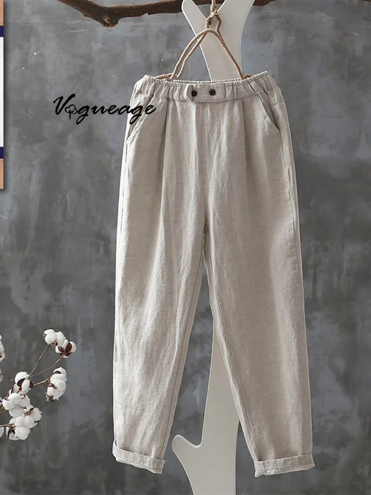 Fashionable Solid Color Slim All-Match Nine-Point Cotton And Linen Carrot Women's Pants