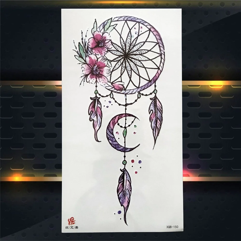 Tribal Dreamcatcher Fake Temporary Tattoo For Women Men Wolf Henna Feather Tattoos Sticker Watercolor Compass Waterproof Tatoos