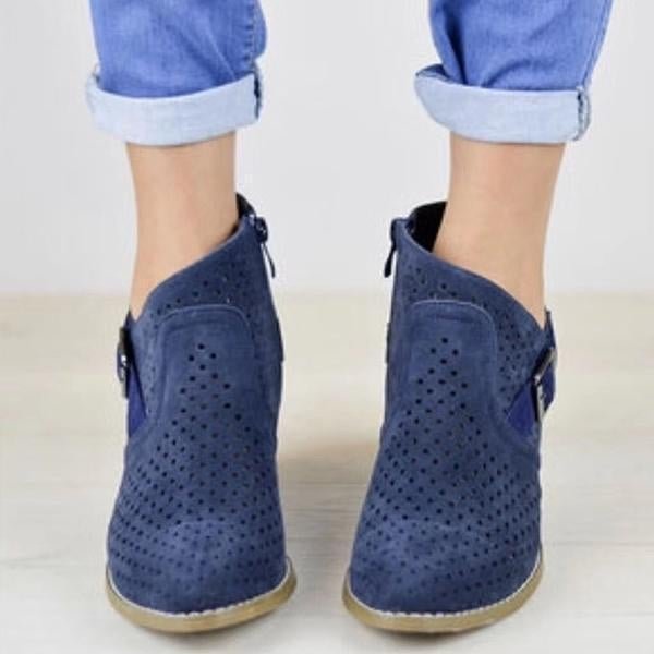 Casual Style Openwork Heel Boots | EGEMISS