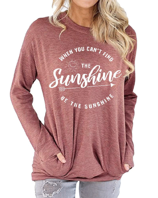 The Sunshine Letter Printed Tee Casual T-Shirt Round Neck Short Sleeve Tops