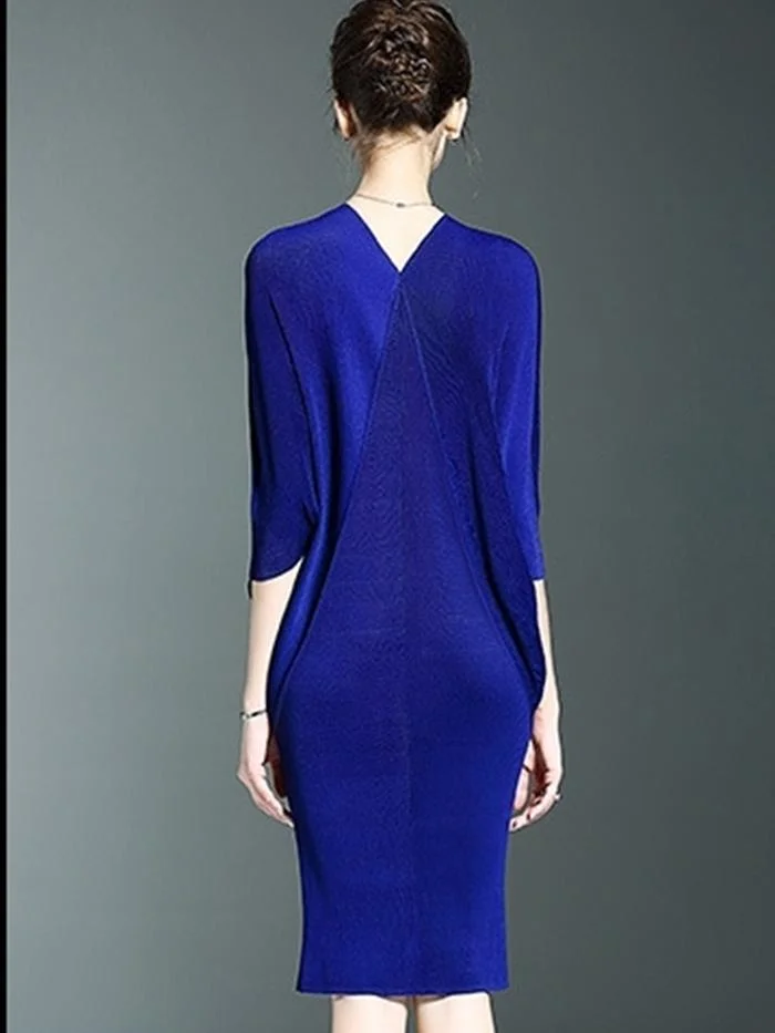 V neck Sheath Batwing Green Statement Midi Dress