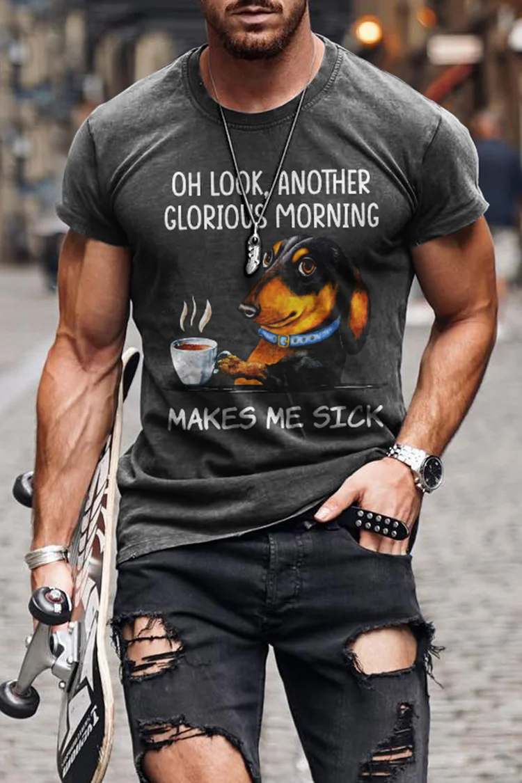 Men's Funny Dog Print Short Sleeve T-Shirt
