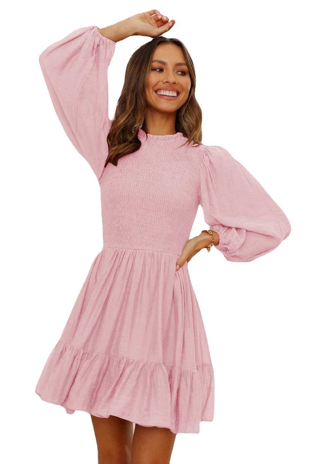 Brownm Commute Autumn Fashion Women's Long-sleeved Ruffled Elegant Dress