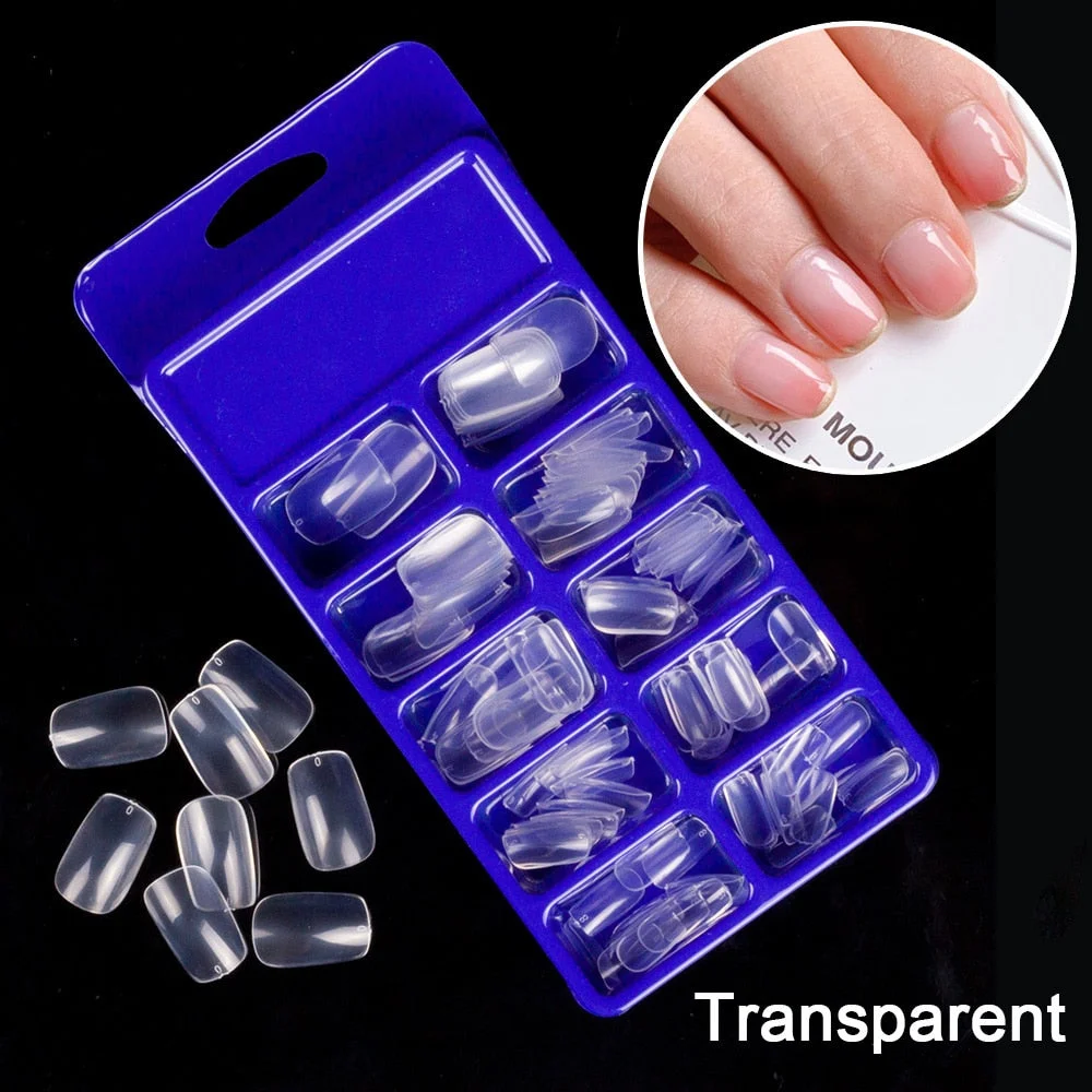 100pcs/set 10 Sizes Full Cover False Nail Tips Ballerina Coffin Fake Nails Square Stiletto French Acrylic Press On Nails-Nail Inspo