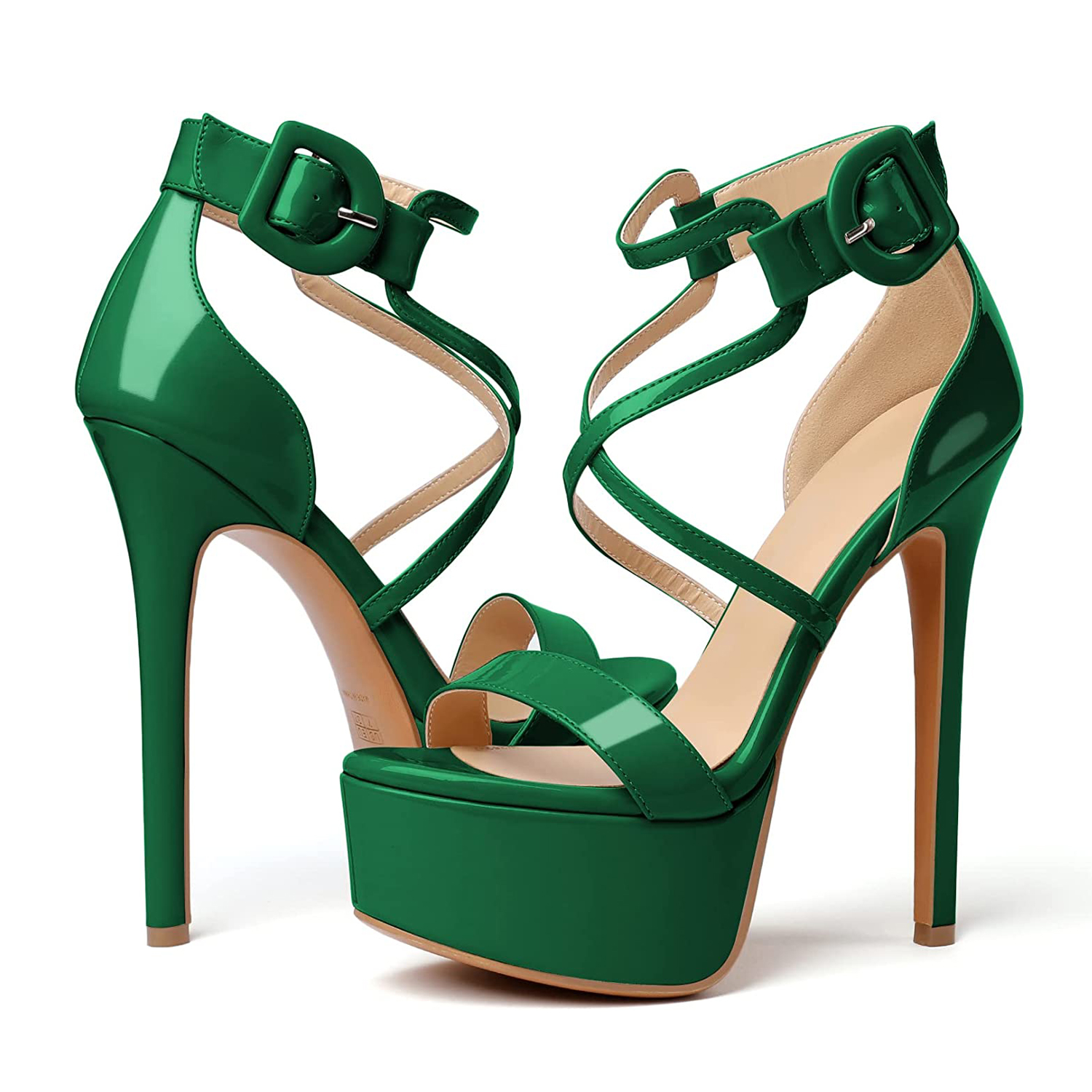 150mm Women's Open Toe Platform Sandals Ankle Strap High Heel Patent Summer Shoes-MERUMOTE