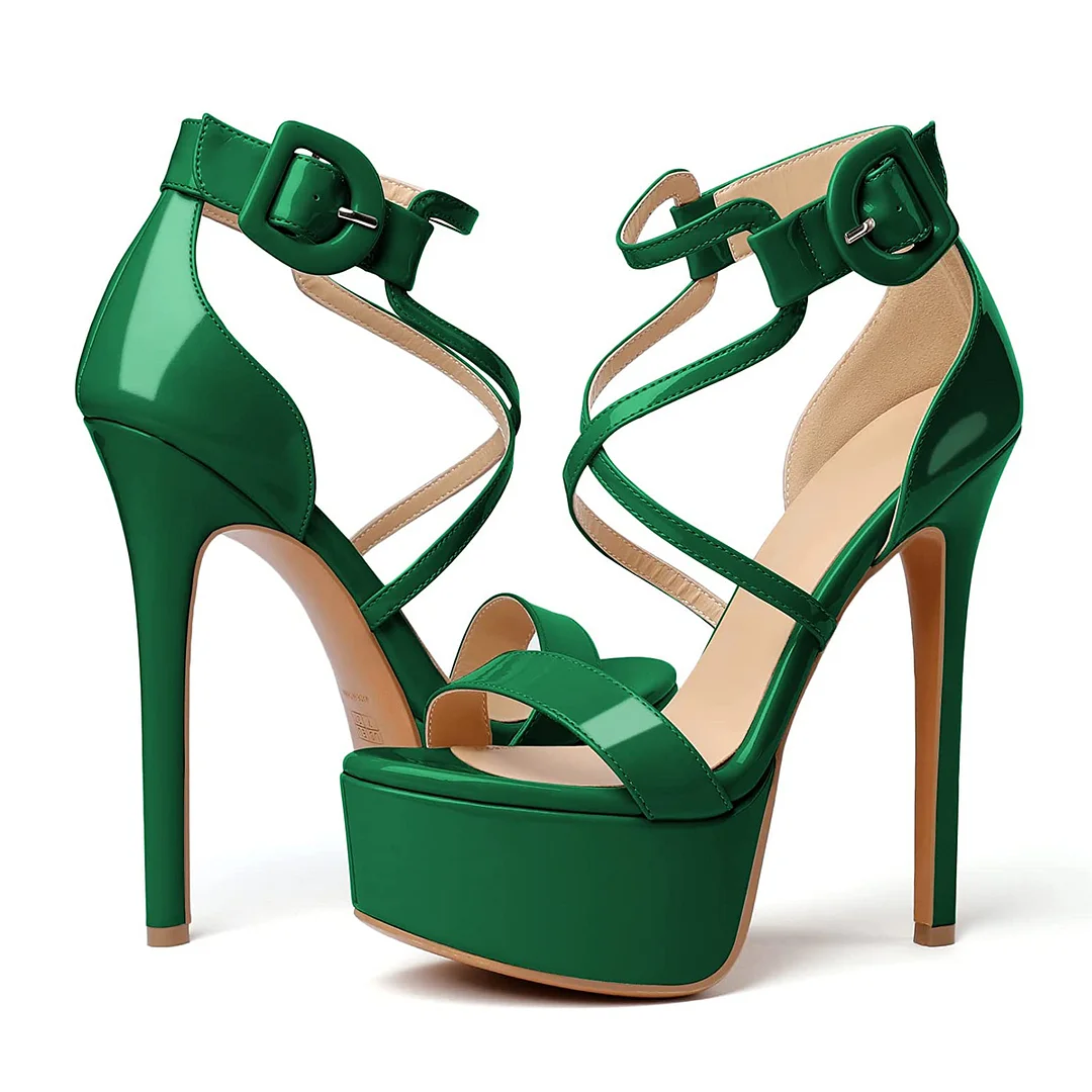 150mm Women's Open Toe Platform Sandals Ankle Strap High Heel Patent Summer Shoes-MERUMOTE
