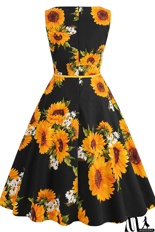 MidiSono - Vintage Bowknot Back Floral Dress