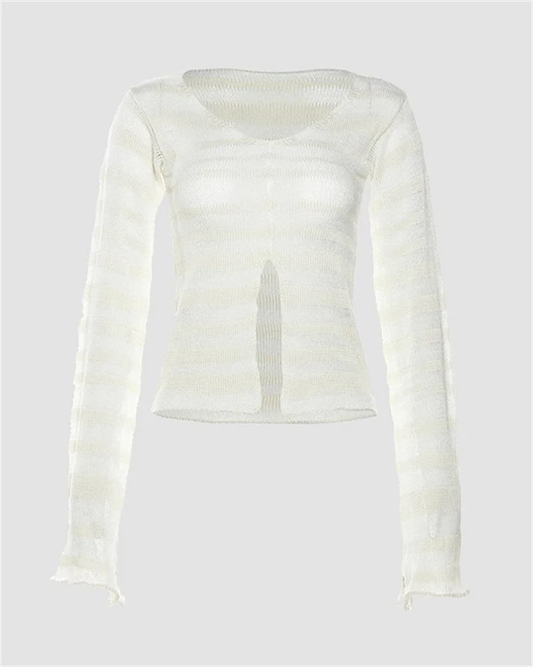 Perspective Stripe Split Front Knit Top