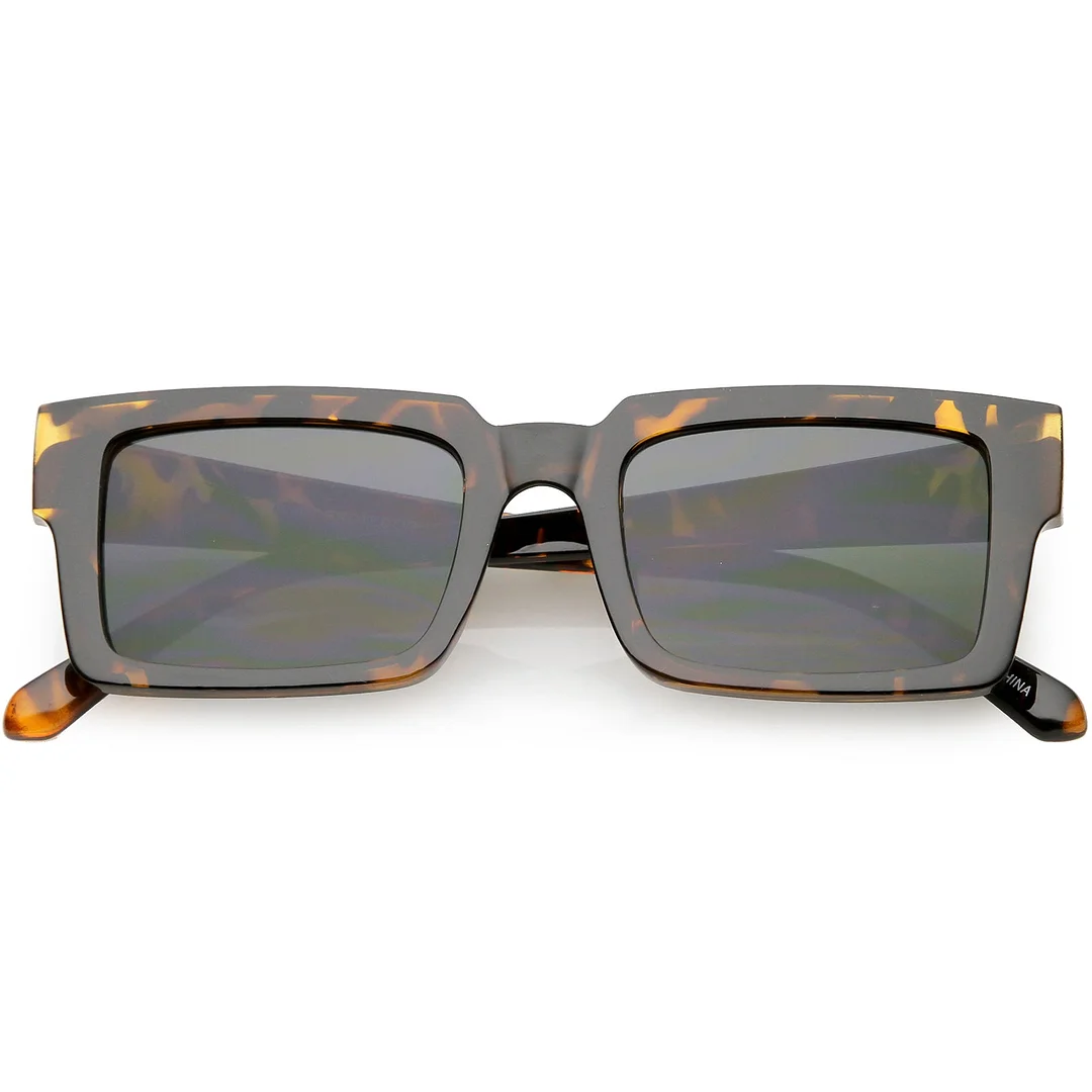 Retro Horn Rimmed Square glasses Wide Arms Flat Lens 51mm