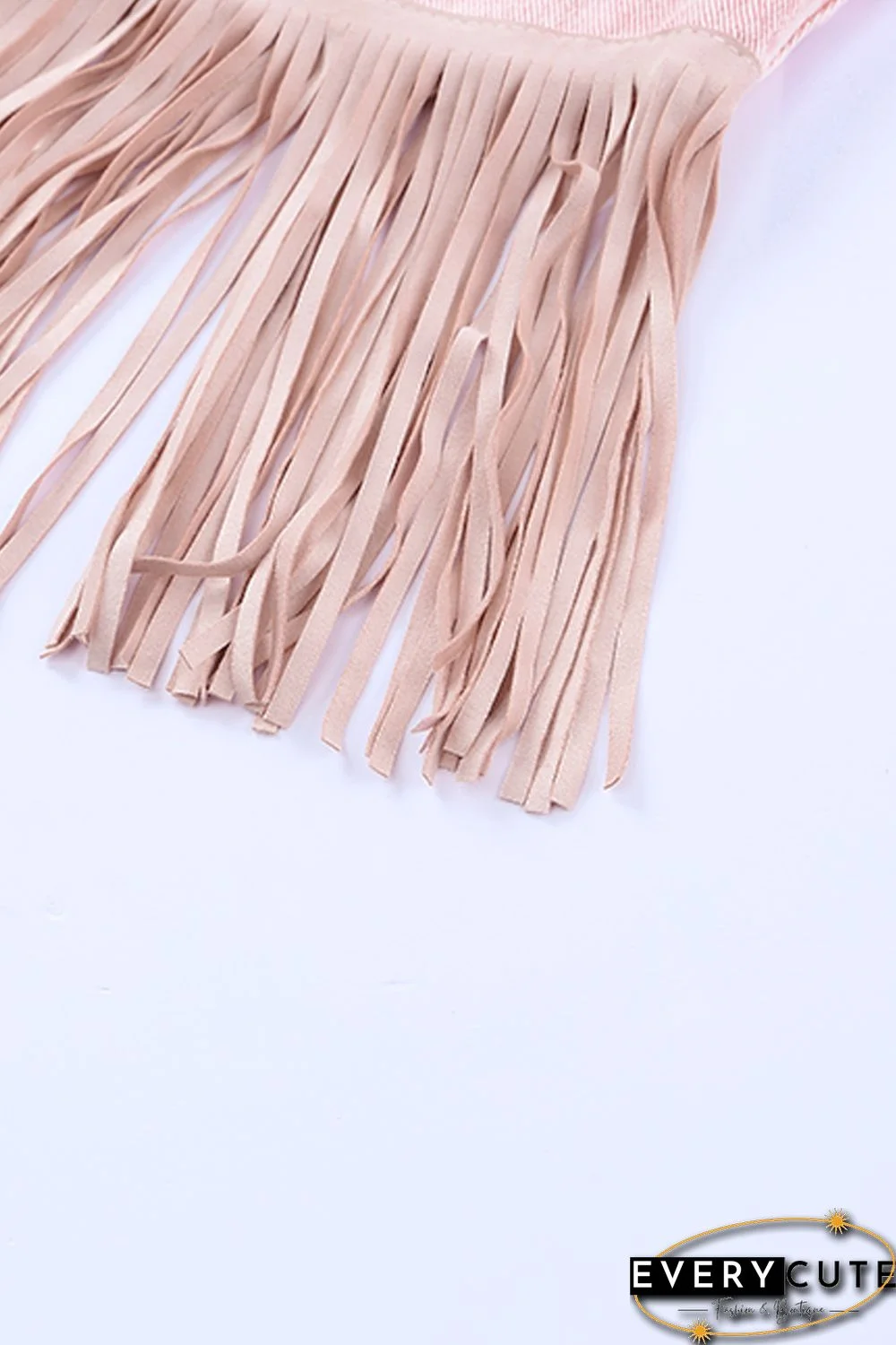 Pink Distressed Fringed Cropped Denim Jacket