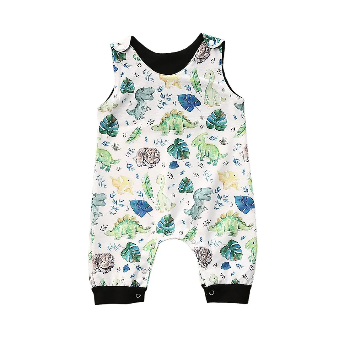 2020 Baby Summer Clothing 0-3Y Infant Baby Girls Boys Animal Print Rompers Sleeveless Cotton Jumpsuits Striped Patchwork Clothes