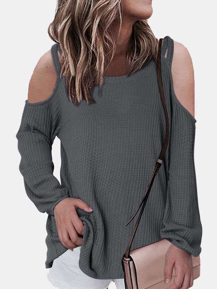Solid Color Off shoulder Long Sleeves Casual Blouse for Women P1781476