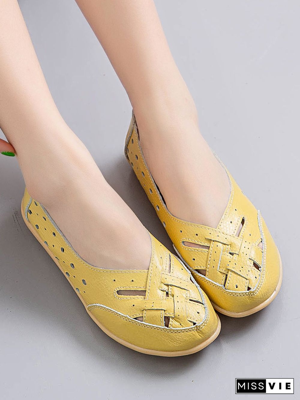 Hollow Leather Soft Sole Shoes