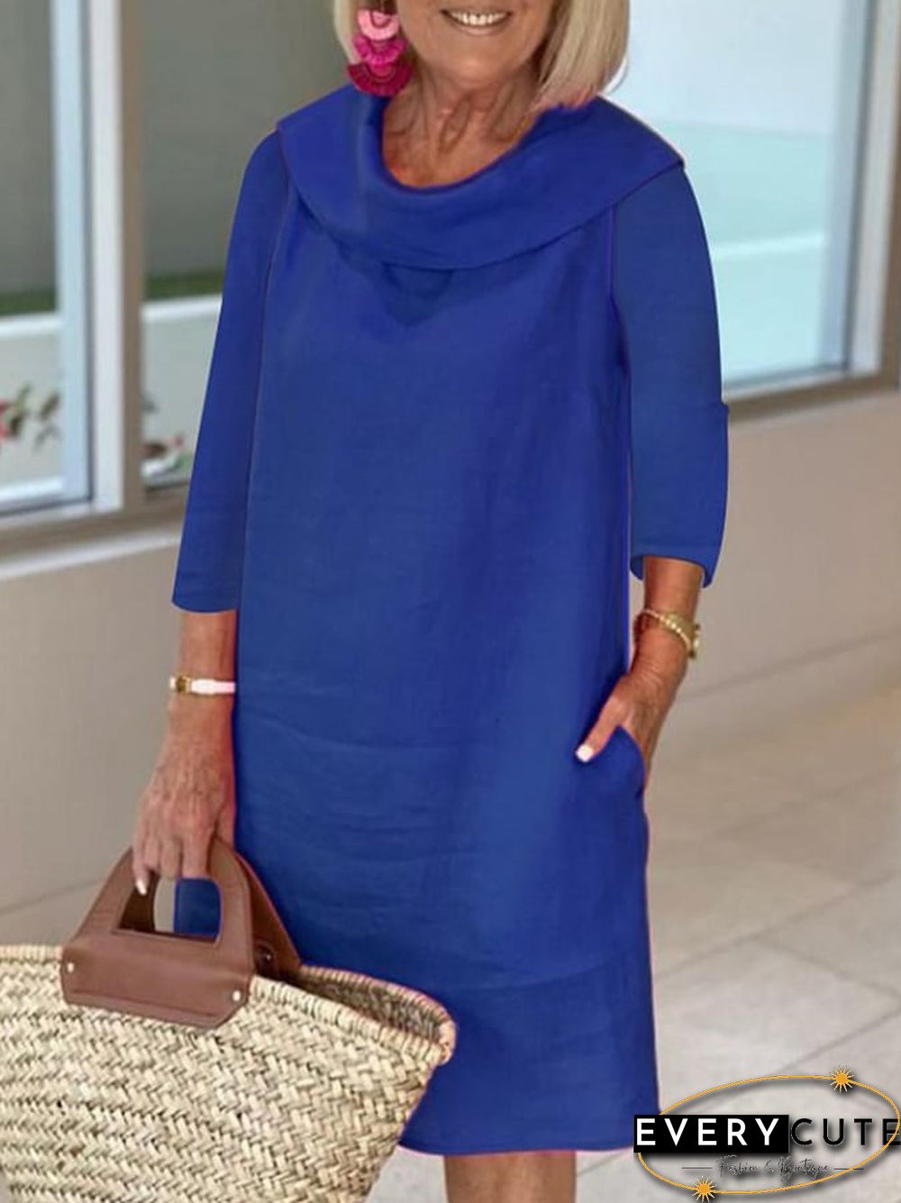 Women's Casual Solid Color Long sleeve Midi Dress