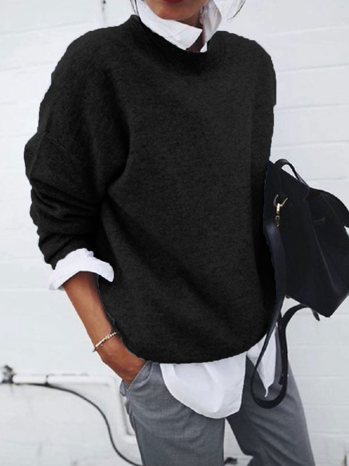 Mature Men Fashion Long Sleeve Pullover Sweater Fall And Winter Fashion Solid Color Knitted Tops