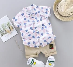 Cute Baby Boy Clothes Summer Set 2021 New Cartoon Dinosaur Print Short Sleeve Shirt + Pants for 1 2 3 4 Years Kid Toddler Outfit