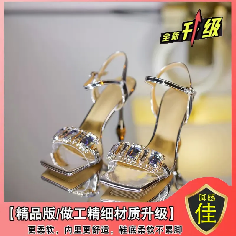 Breakj Breakj Thin Heel With Water Drill Square Head Sandals Woman 2025 Summer New Fairy Wind Toe Sexy High Heels