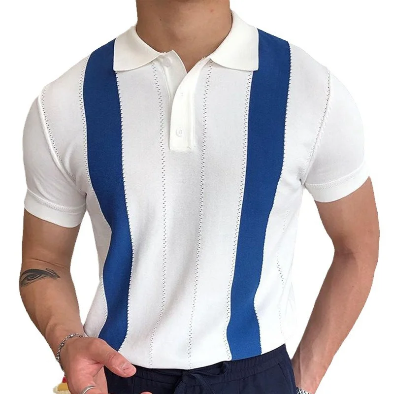 Uveng Uveng Men'swear Summer Short-Sleeved Knitwear White Striped Business POLO Shirt SY0096