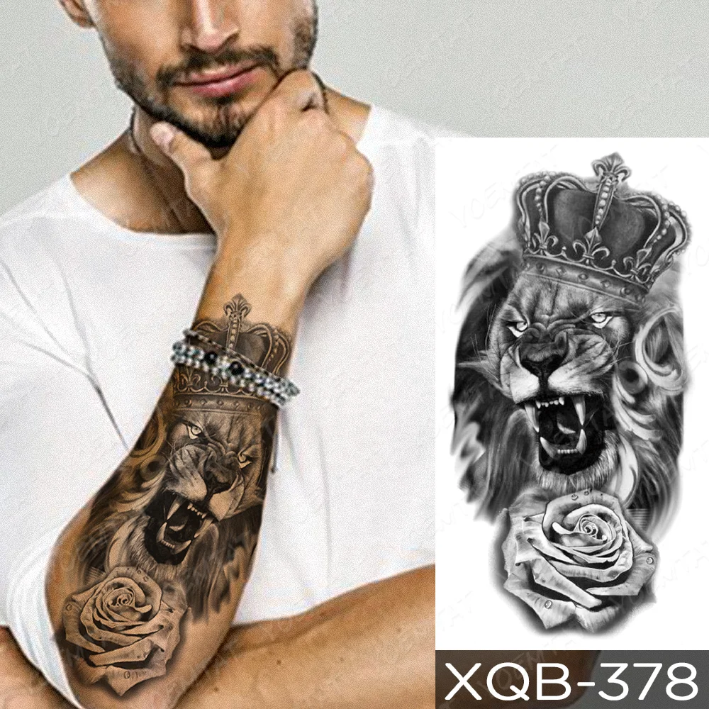 Sdrawing Sdrawing Temporary Sleeve Arm tattoo Sticker Lion Clock Tiger Gear Skeleton Rose tattoos Body Art Fake tatoo Men Women Black