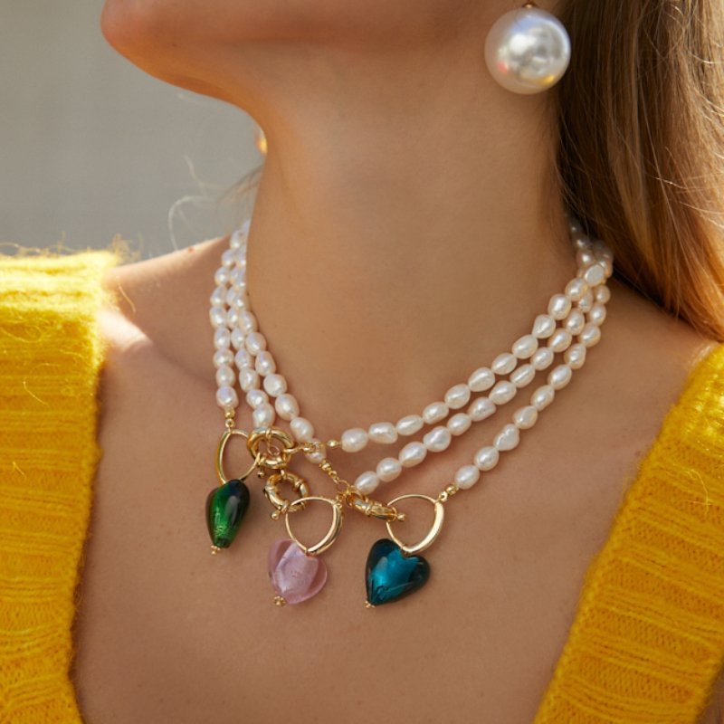 Gemstone Pendant And Pearl Necklace | Gem | Pink crystal