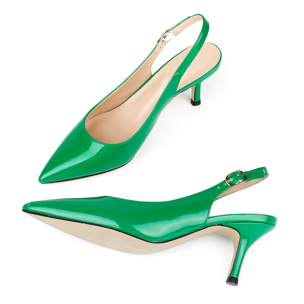 Women's Pointed Toe Slingback Shoes Kitten Heel Pumps Patent-MERUMOTE