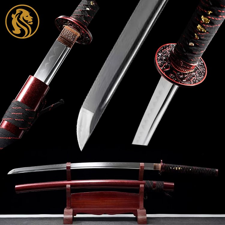 red anime katana,red engraving tsuba katana,silver blade Japanese handmade,katana swords,best katana,cosplay Samurai sword,T10 burning blade