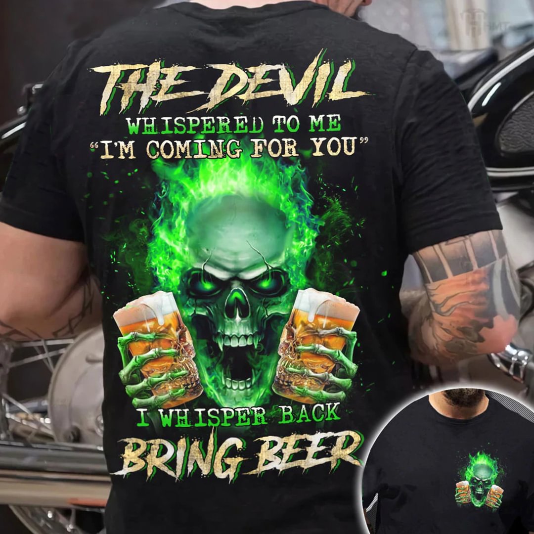 The Devil Whispered To Me Bring Beer Print Men's Short Sleeve T-Shirt