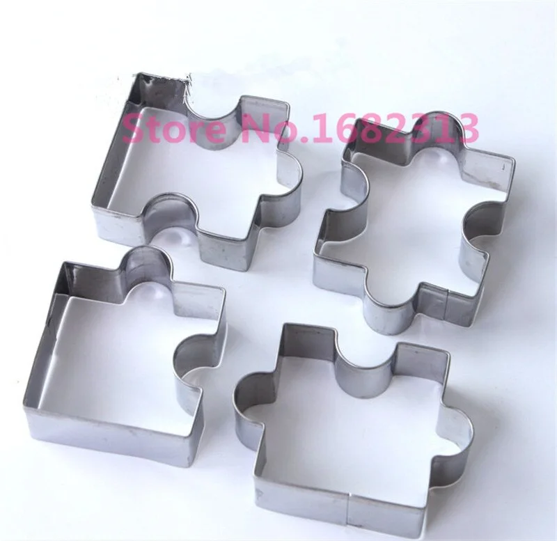 4 Pcs Puzzle Shape Stainless Steel Cookie Cutter Set DIY Biscuit Mold Kitchen Tools Dessert Bakeware ma