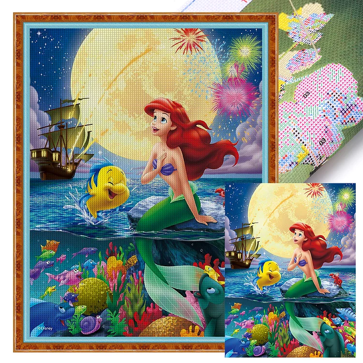 【Huacan Brand】Disney Little Mermaid Princess 11CT Stamped Cross Stitch 45*60CM