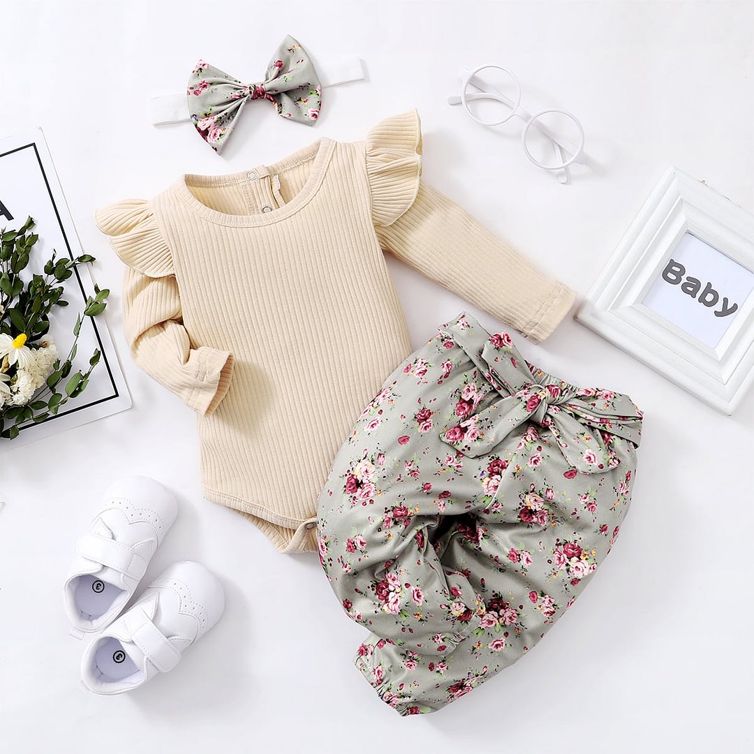 Baby Girl Lovely Bodysuit and Flower Pants Set