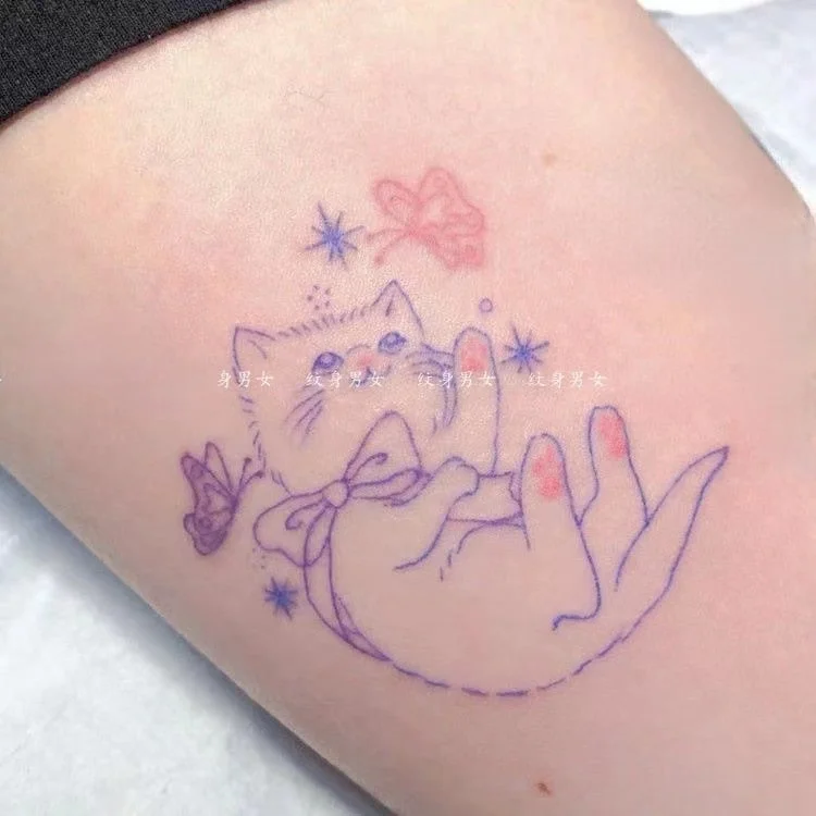 Tatoo Waterproof Cat Japanese Cute Pet Arm Semi Permanent Tattoo Cat Animal Funny Tattoo Sticker Temporary Tattoos for Men Women