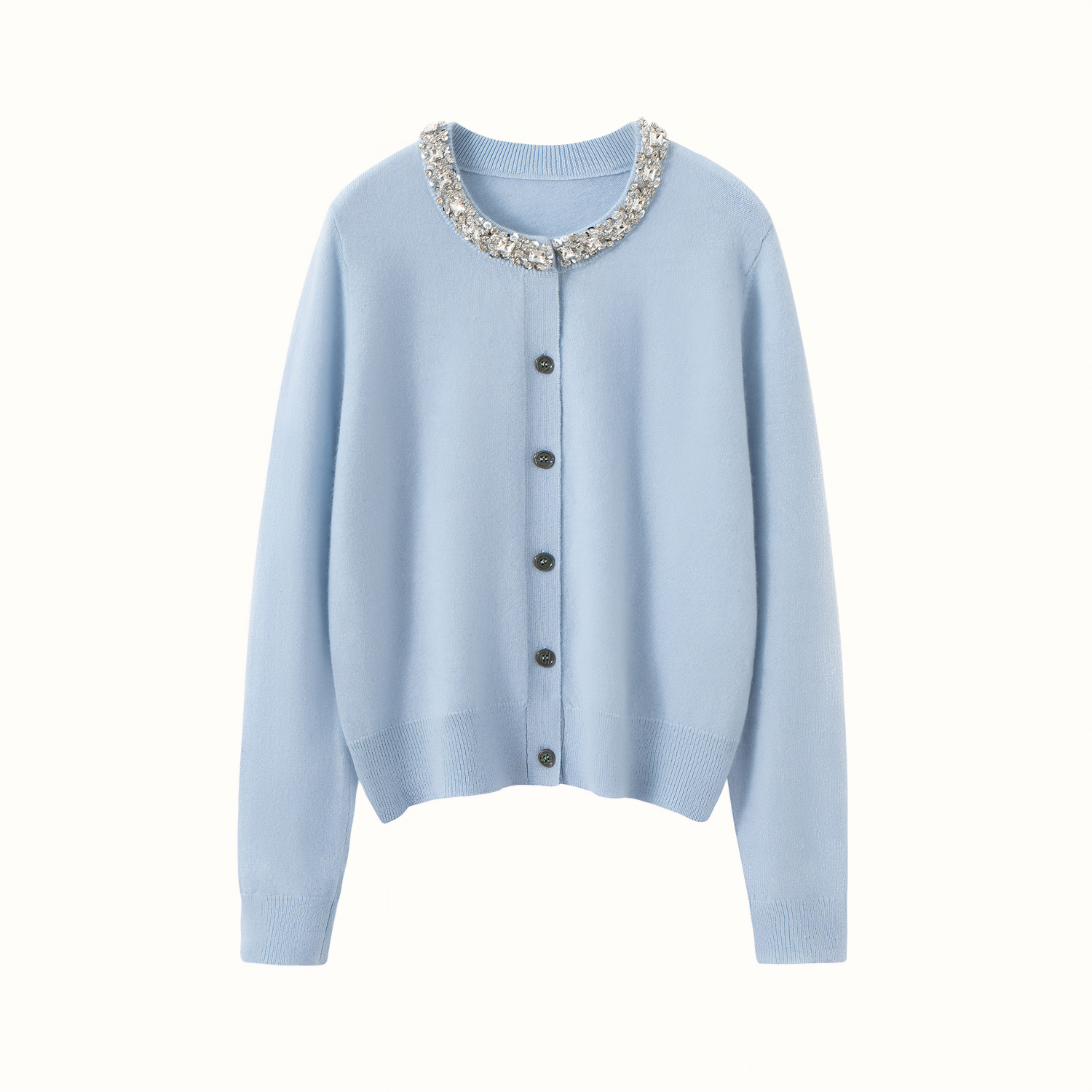 Crewneck Cashmere Cardigan with Hand-Applied Crystals REAL SILK LIFE