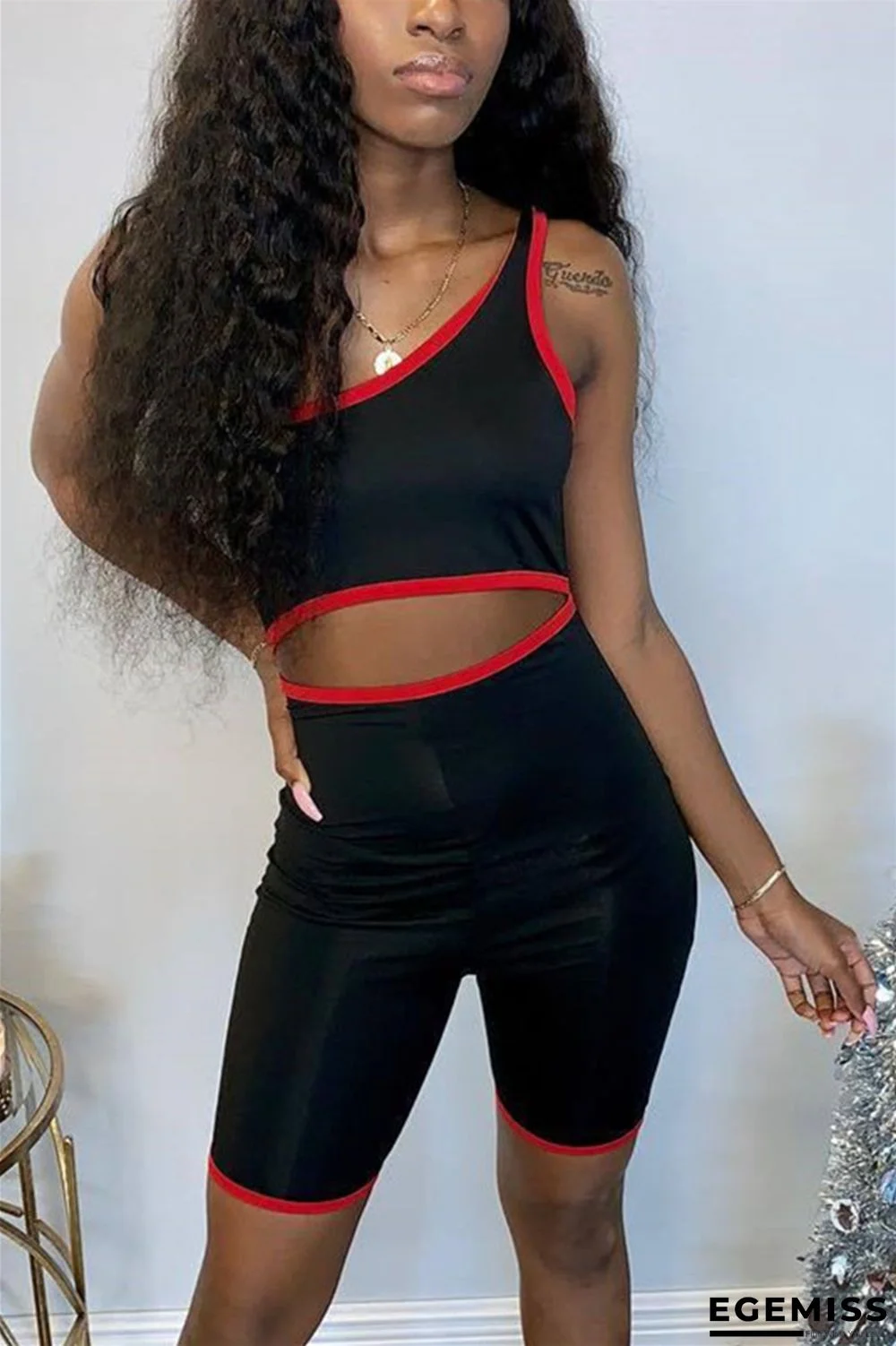 Black Sexy Single Shoulder Sleeveless Romper | EGEMISS