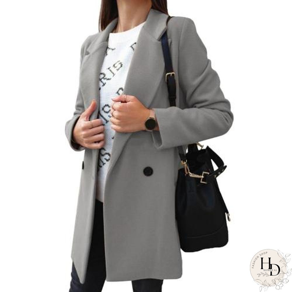 Women Woolen Coat Autumn Winter Fashion Wide Lapel Double-line Buttons Warm Coat Outwear Mid-Long Korean Temperament