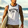 Men's Blue Billabong Tank Top, 100% Cotton Racerback Vest with White Trim for Beach & Surf Lifestyle by Inlyline