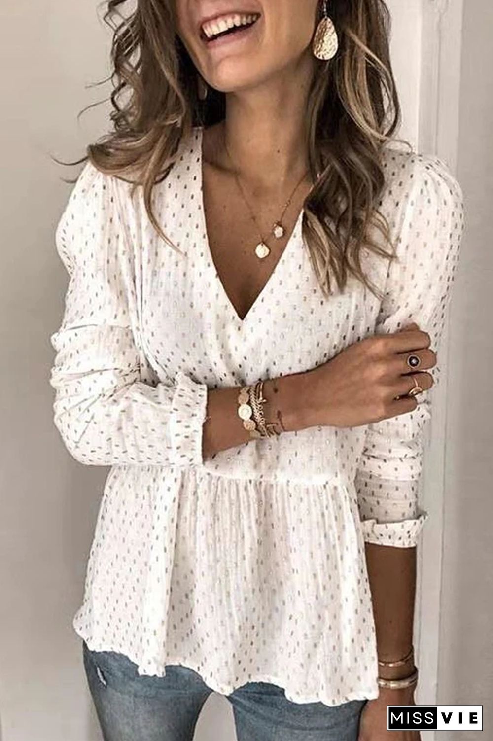 Polka Dot Chiffon Blouse Top