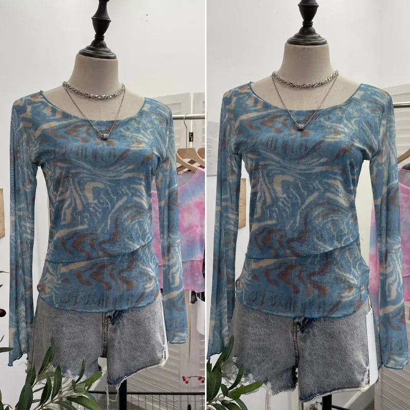 Nigikala Nigikala Sunscreen Mesh Yarn Women 2025 Summer New Long-Sleeved T-Shirt 6920