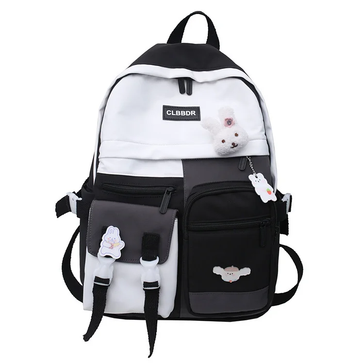 Nylon Women Backpack Fashion Cute Schoolbag Multi-pocket Zipper Travel Knapsack-Annaletters