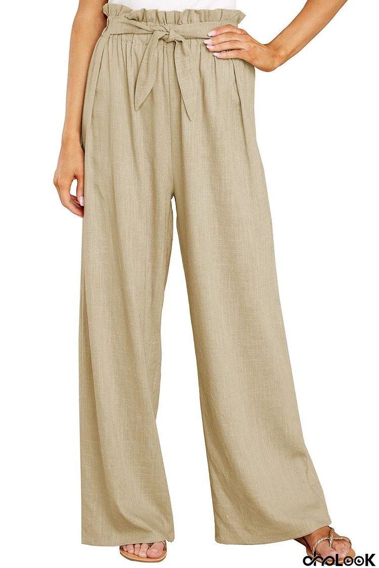 Casual High Rise Paperbag Waist Wide Leg Pants